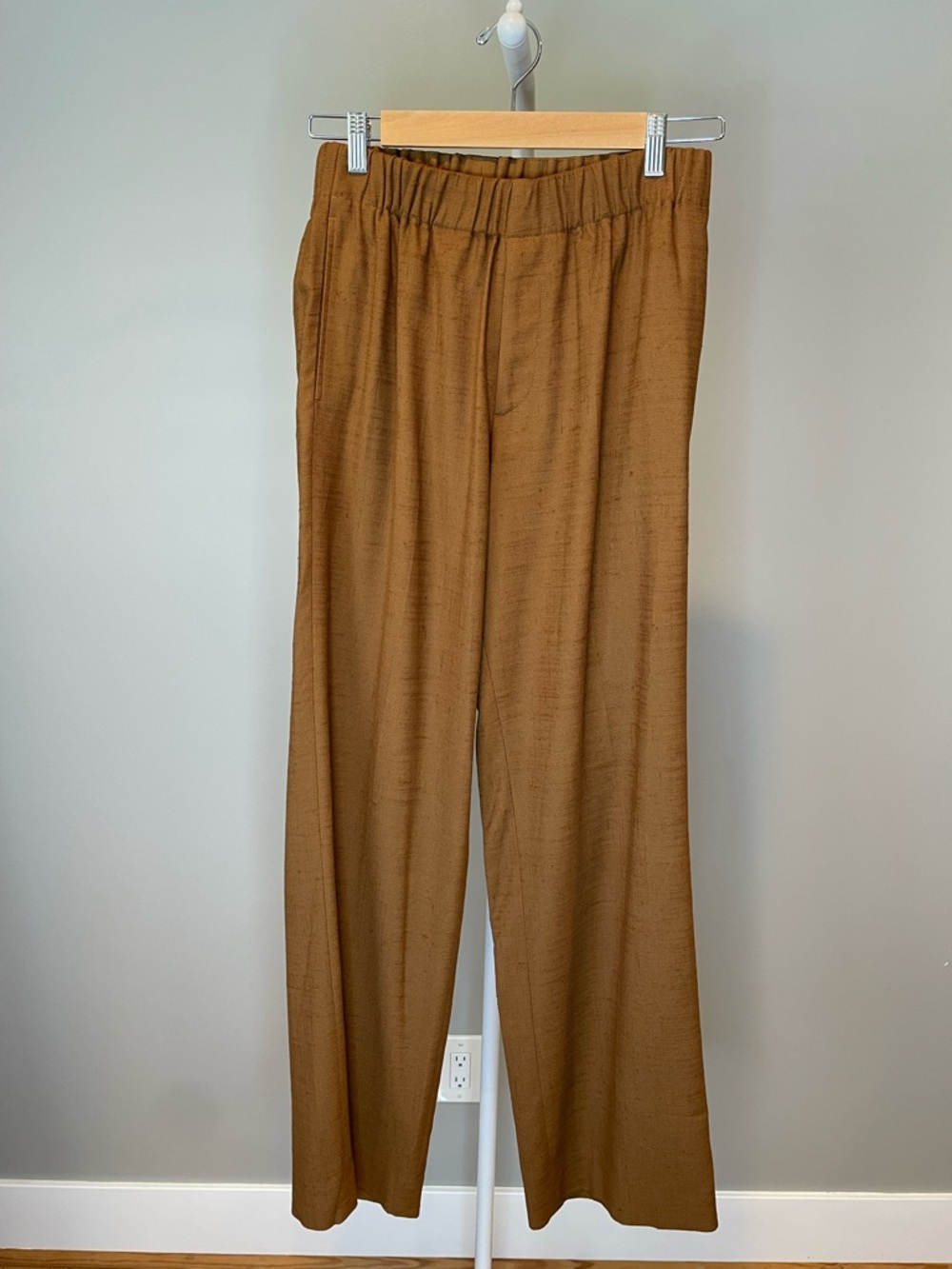 Sandro Paris Textured Elastic Waist Trousers Brown SHPPA00864 38FR/28-30US NWOT